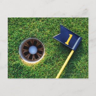 golf boll i hål vykort