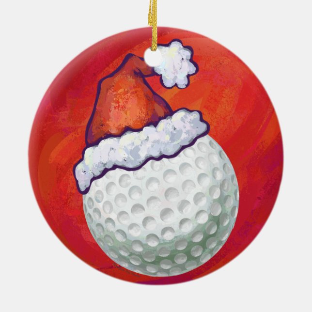 Golf Boll i Santa Hat på Red Julgransprydnad Keramik (Baksidan)