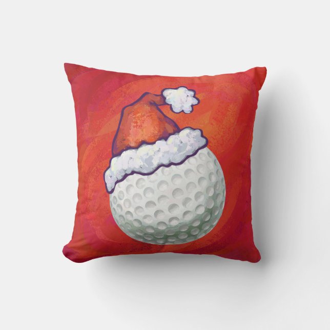 Golf Boll i Santa Hat på Red Kudde (Framsida)