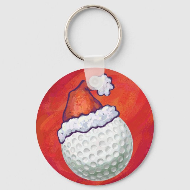 Golf Boll i Santa Hat på Red Nyckelring (Framsida)