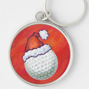 Golf Boll i Santa Hat på Red Rund Silverfärgad Nyckelring