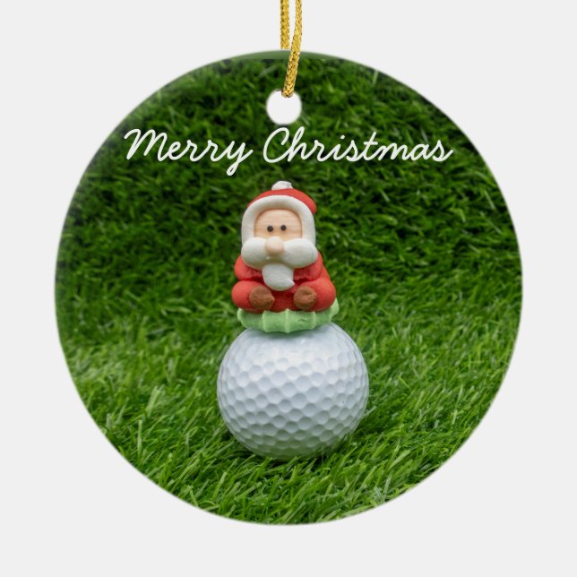 Golf boll Jultomten är på grönt jul Julgransprydnad Keramik (Framsidan)