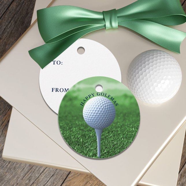 Golf Boll Lycklig Golfmas-favoritmärken Gåvor Etiketter (Happy Golfmas! Fun favor tags to attach to your golf swag)