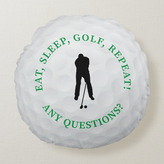 Golf Boll Male Golfer Silhouette Cute Grönt Black Rund Kudde (Framsidan)
