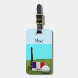 Golf boll med Eiffel Towel med flagga av Frankrike Bagagebricka