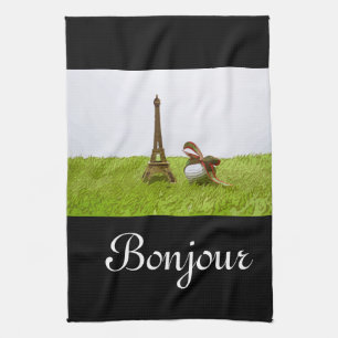 Golf boll med Eiffel Towel på grönt Bonjour Kökshandduk