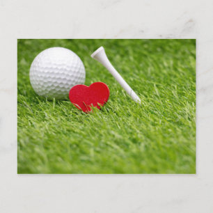 Golf boll med kärlek hjärtform och T Vykort