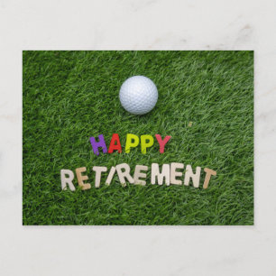 Golf boll med lycklig pension på grönt vykort