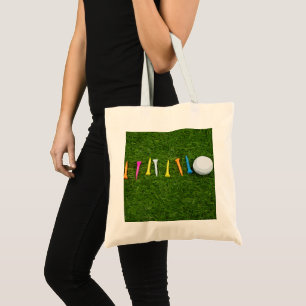 Golf boll med plansonering på grönt gräs golf tygkasse