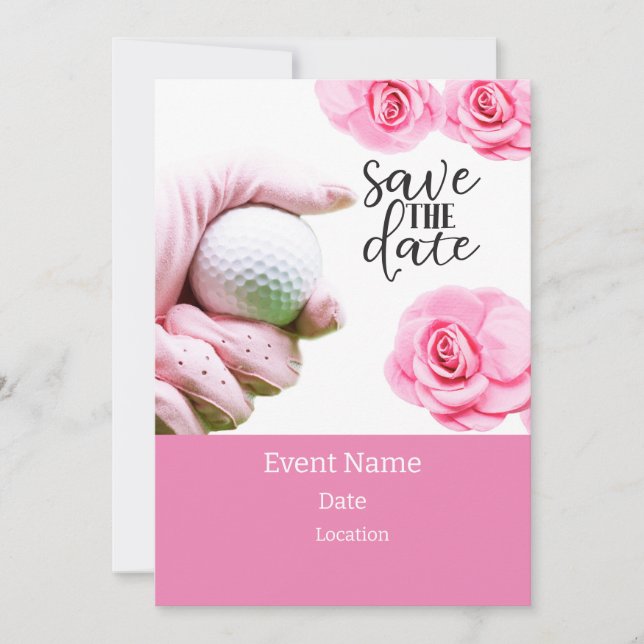 Golf boll med rosa blomma för kvinnoturnering inbjudningar (Framsida)
