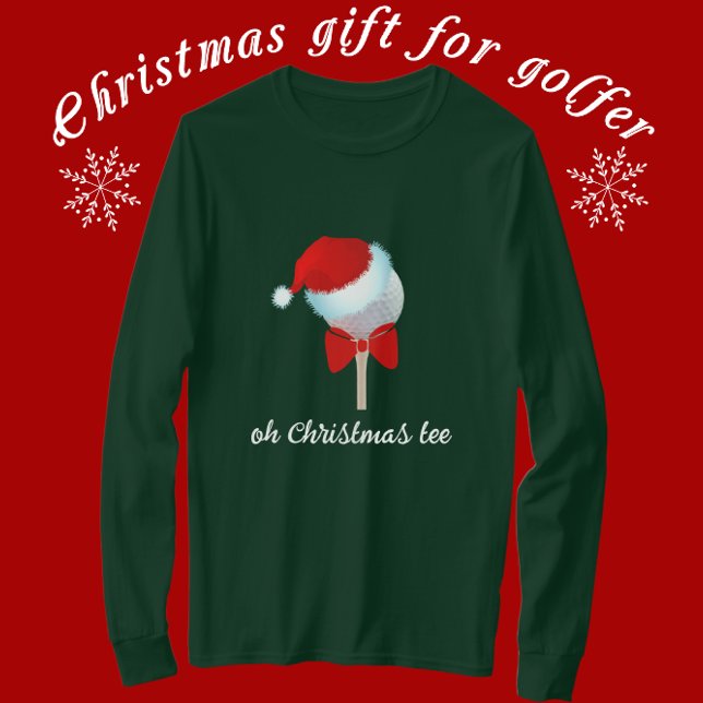 Golf Boll med Santa Hat och Red Bow T Shirt (Great golf themed gift. Different colors choices and styles available.)