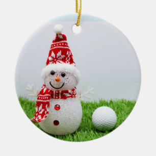 Golf boll med Snögubbe är till för Golfres jul Julgransprydnad Keramik