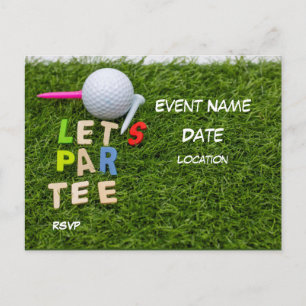 Golf boll med T Let Par T party på grönt Vykort