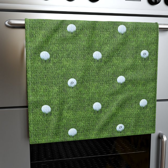Golf Boll Monogram Grönt Golfer Kitchen Towel Kökshandduk (Golf Ball Monogram Green Golfer Kitchen Towel with space for your initial)