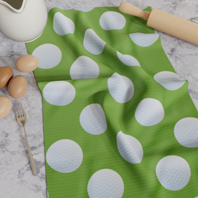 Golf Boll Mönster Grönt Kitchen Towel Kökshandduk (A fun golf ball pattern kitchen towel for your Golfing Dad or Mom)