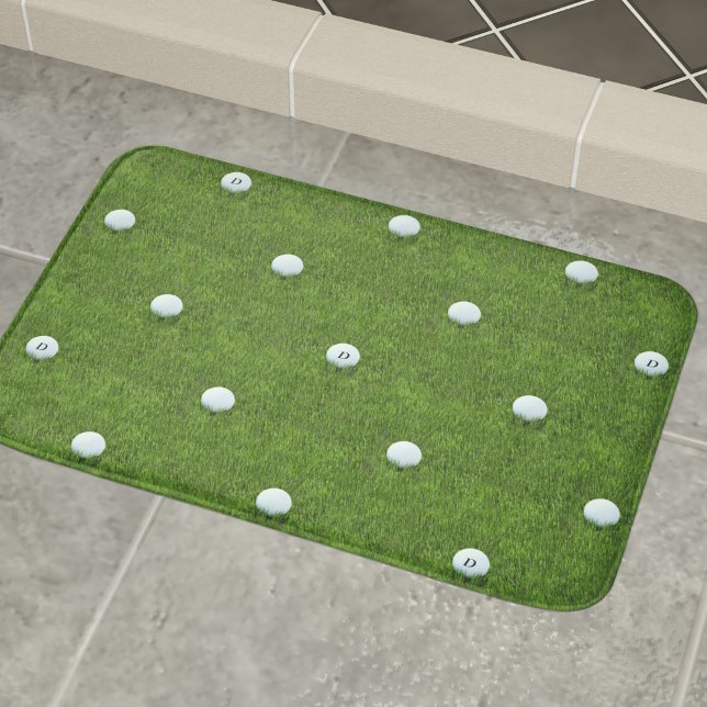 Golf Boll Mönster Monogram Golfer's Grönt Bath Mat Badrumsmatta (Skapare uppladdad)