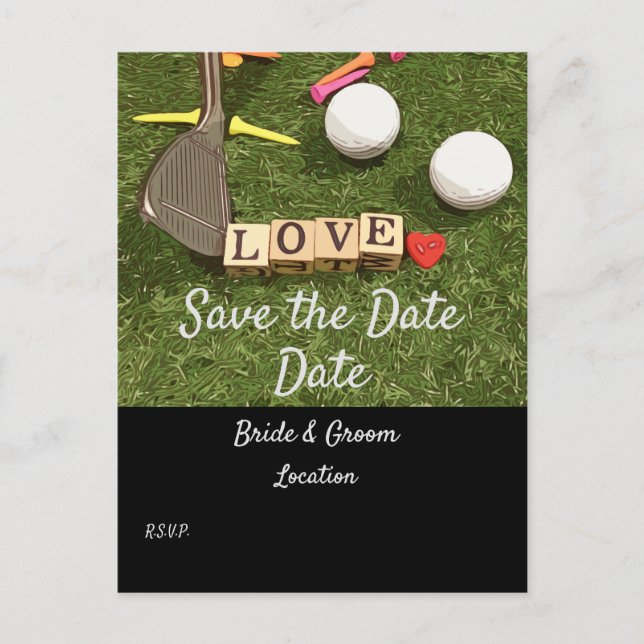 Golf boll och färgämnen och järn Spara datum Vykort (Framsida)