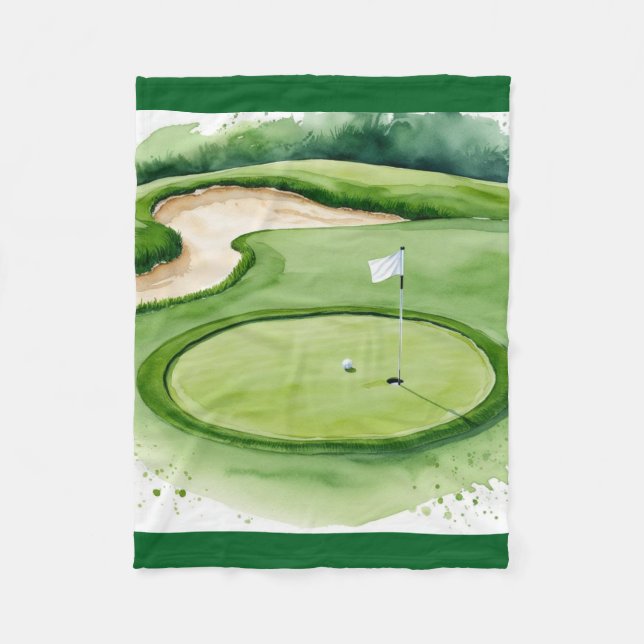 Golf boll och Flagga på Grönt Fleecefilt (Framsidan)