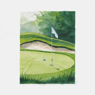 Golf boll och Flagga på Grönt Fleecefilt