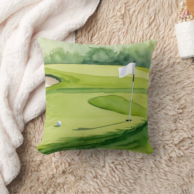Golf boll och flagga på grönt kudde (Filt)