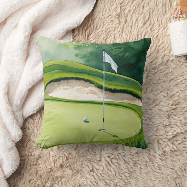 Golf boll och flagga på grönt kudde (Filt)