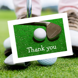 Golf boll och Järn i grönt Tack tack kort