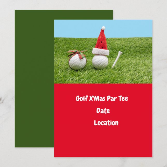 Golf boll och Santa Hat för jul-Helgdag Golf Inbjudningar (Fram/baksida)