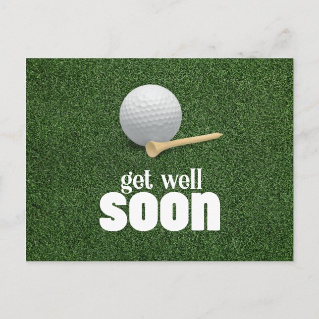 Golf boll och T Gå snart på grönt gräs Vykort (Framsida)