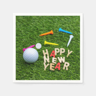 Golf boll och T med Gott nytt år på grönt Pappersservett