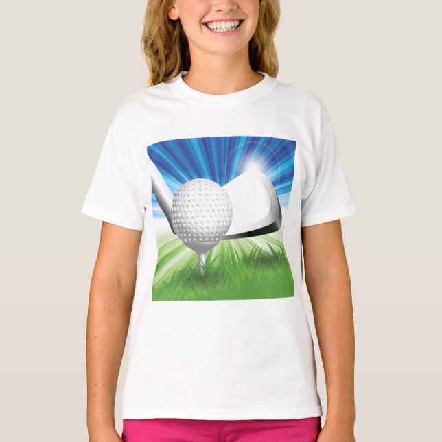 Golf Boll och Tee Girls T-Shirt (Framsida)