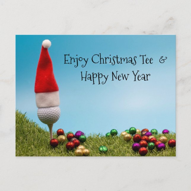 Golf boll på garantien med julhatt till jul vykort (Framsida)