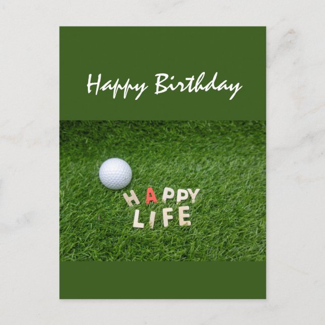 Golf boll på grönt-gräs-födelsekort önskemål-kort vykort (Framsida)
