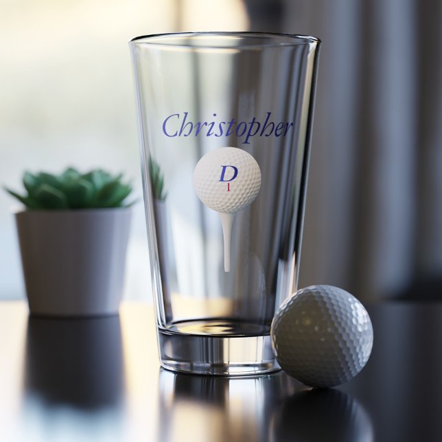 Golf Boll på Personlig Pint Glass Glaskopp (Personalized Pint Glass for the golfer in your life. Add their name)