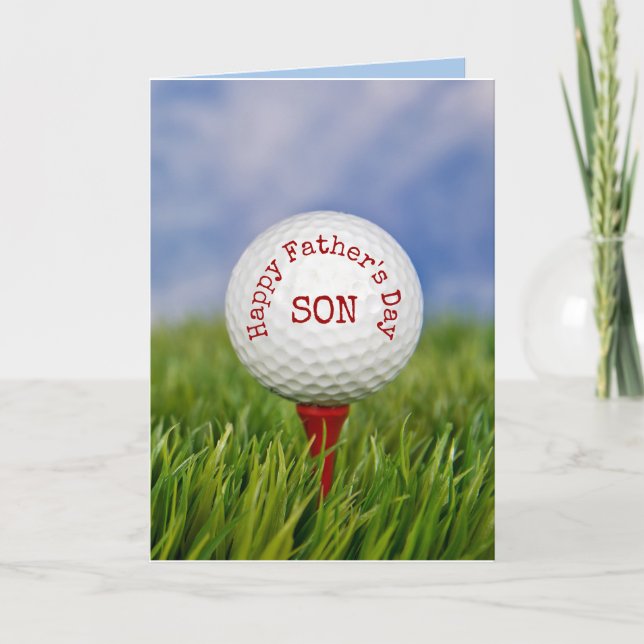 Golf Boll på Tee for Son's Fars dag Card Kort (Framsida)