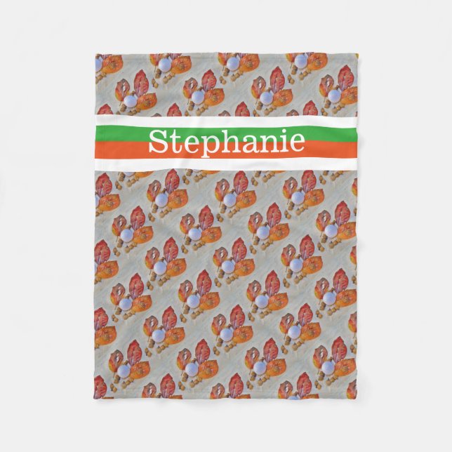 Golf boll Personlig med namn orange och grönt Fleecefilt (Framsidan)