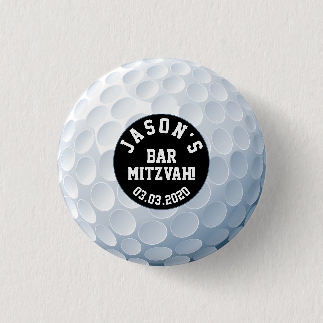 Golf Boll Pub Mitzvah Button Black White Knapp (Framsida)