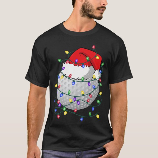 Golf Boll Santa Hat jul Golfing Julafton Ljus T Shirt (Framsida)