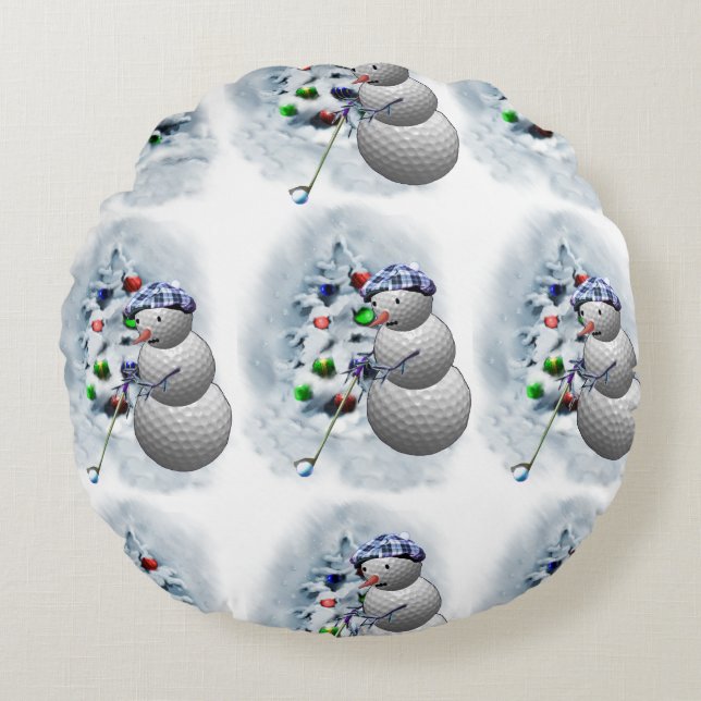 Golf Boll Snögubbe jul Rund Kudde (Framsidan)