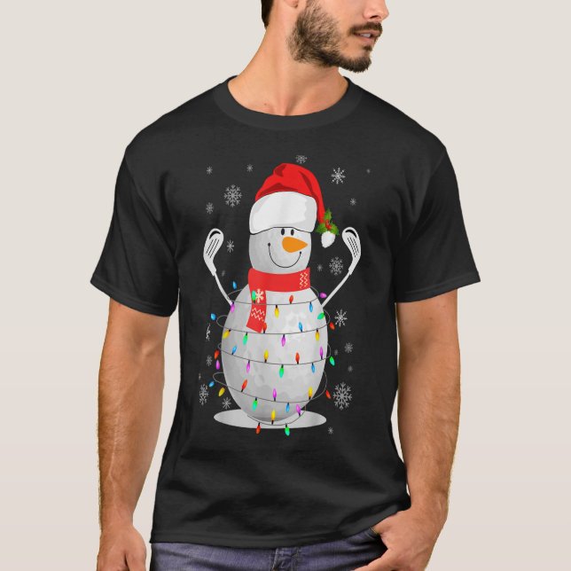 Golf Boll Snögubbe Santa Hat jul Ljus Golfe T Shirt (Framsida)
