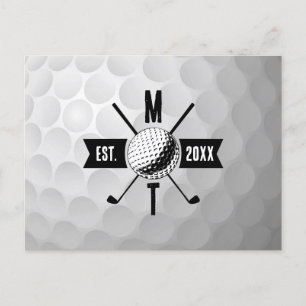 Golf Boll Struktur & Klubb Initial Monogram Helg Vykort