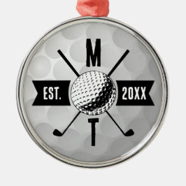 Golf Boll Struktur & Klubb Initial Monogram Julgransprydnad Metall
