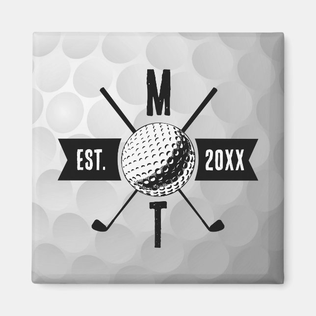 Golf Boll Struktur & Klubb Initial Monogram Magnet (Framsidan)