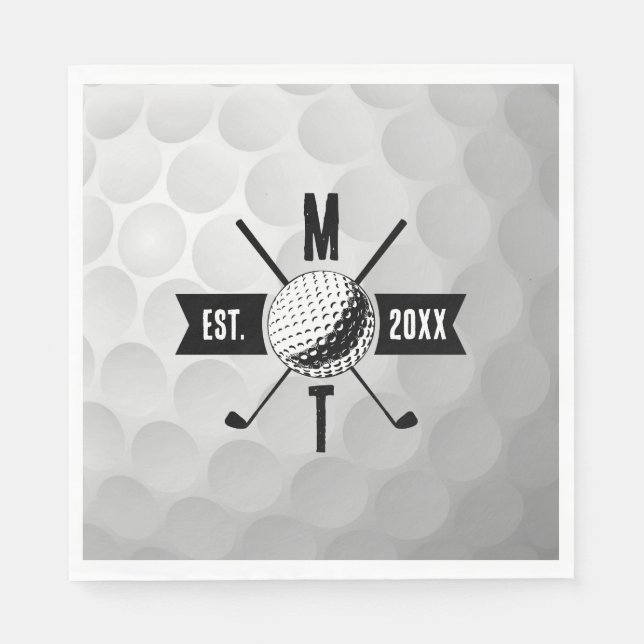 Golf Boll Struktur & Klubb Initial Monogram Pappersservett (Framsidan)