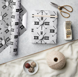 Golf Boll Struktur & Klubb Initial Monogram Presentpapper