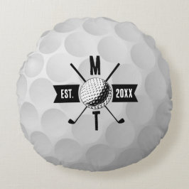 Golf Boll Struktur & Klubb Initial Monogram Rund Kudde