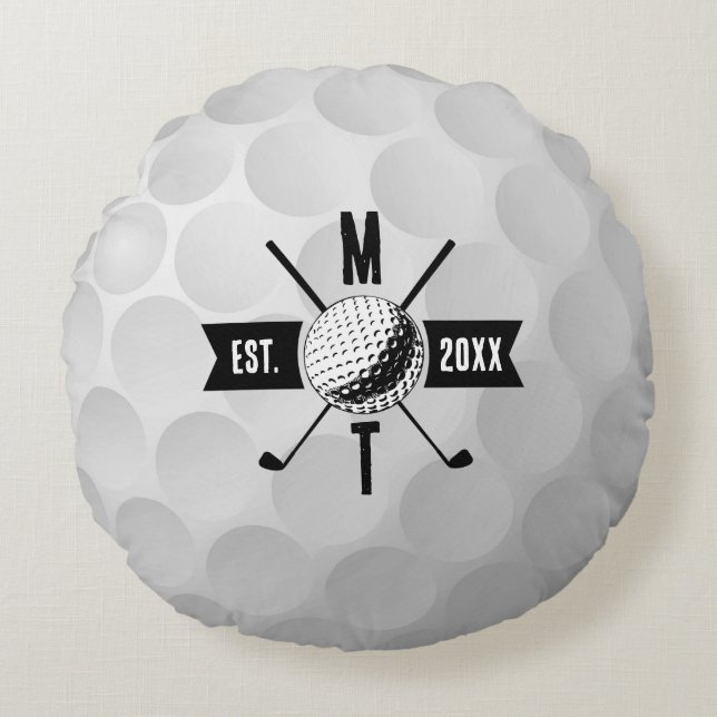 Golf Boll Struktur & Klubb Initial Monogram Rund Kudde (Framsidan)