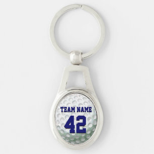 Golf Boll Team Namn och nummer Ovalt Silverfärgad Nyckelring