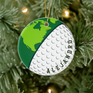Golf Boll World Planet Personlig Golfer's Namn Julgransprydnad Keramik