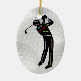 Golf Bollar och Golfing Motivational Ord Ceramic Julgransprydnad Keramik