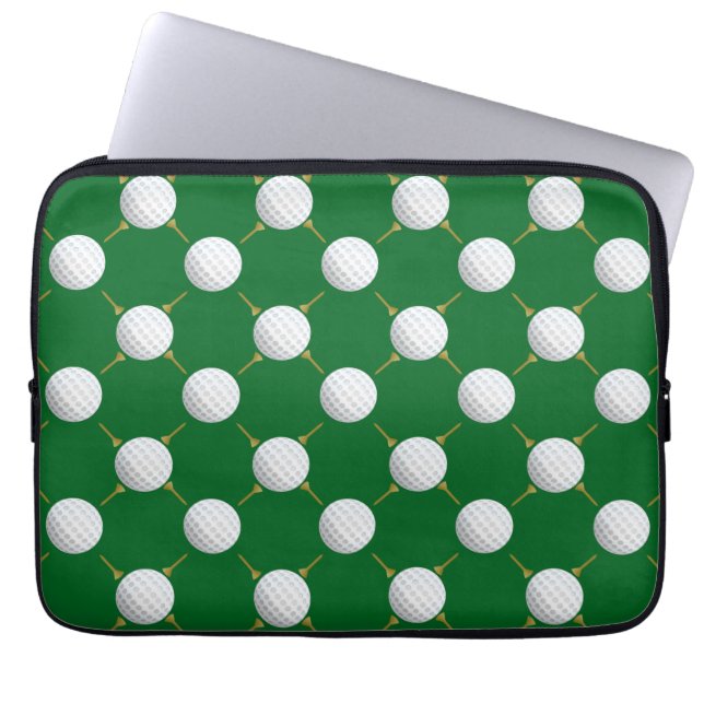 Golf bollar och Tees på Grönt Laptop Fodral (Framsidan)